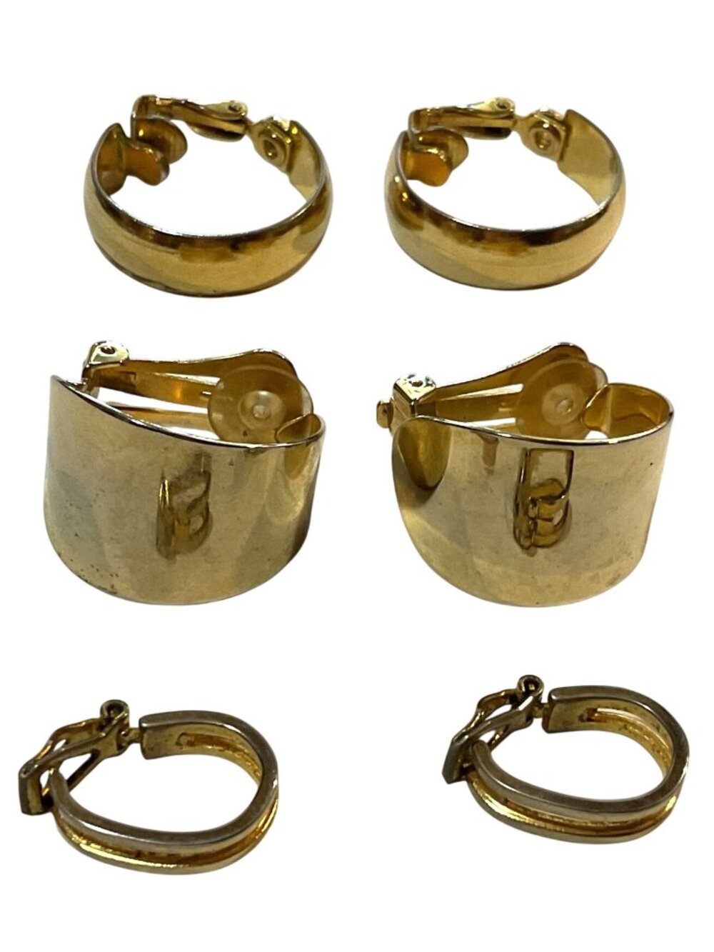 Gold-Tone Clip-On Hoop Earring Set - Small & Wide Designs Fashion Jewelry Womens